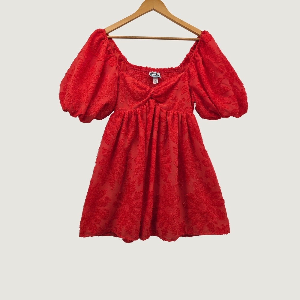 Future Collective Red Puff Sleeve Mini Dress Floral Jacquard Gabriella Karefa M